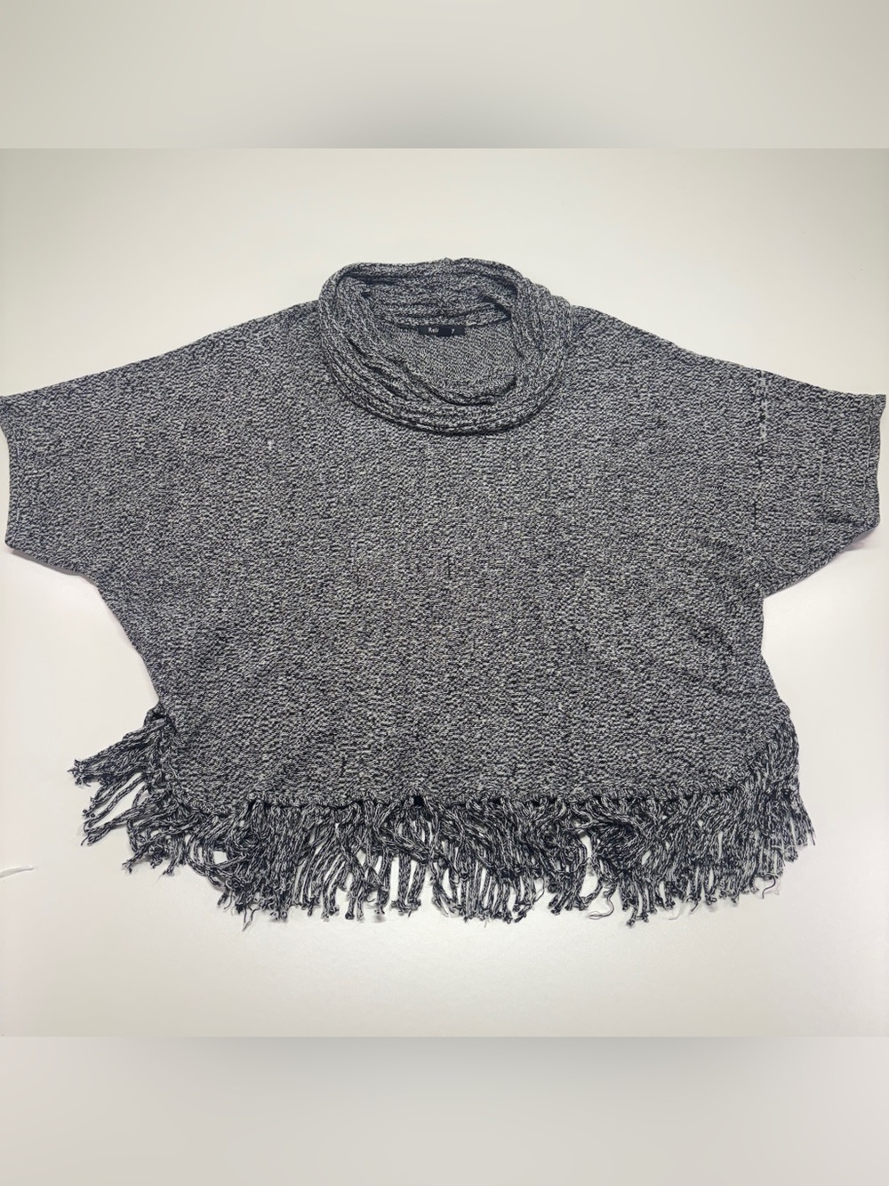 Relativity 3X Marled Fringe Poncho Sweater Boho Cozy Plus Size